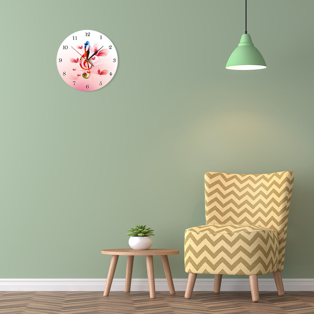 Music Notes Butterflies Floral Wall Clock