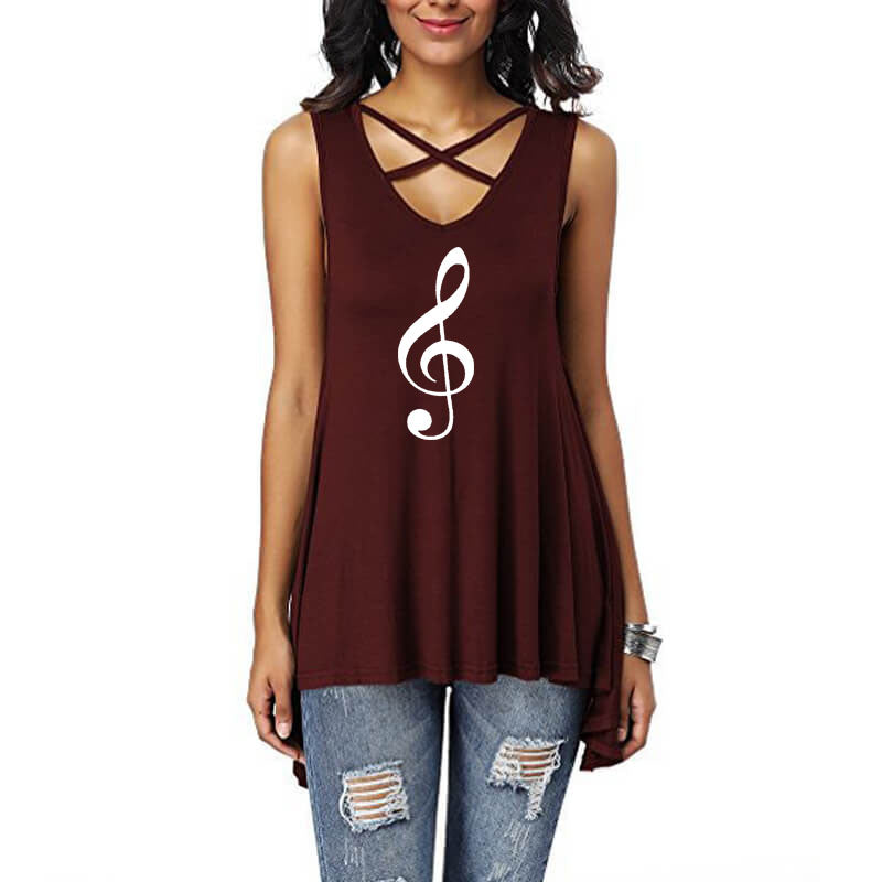 Treble Clef Cross Sleeveless Top