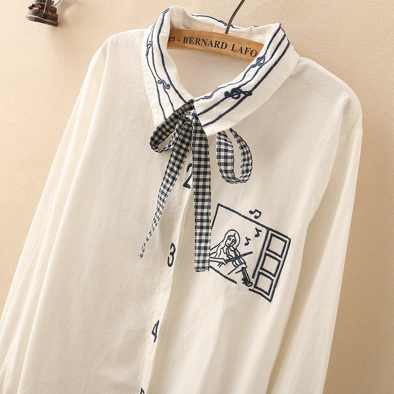 Music Notes Bow Lace-up Women's Shirt