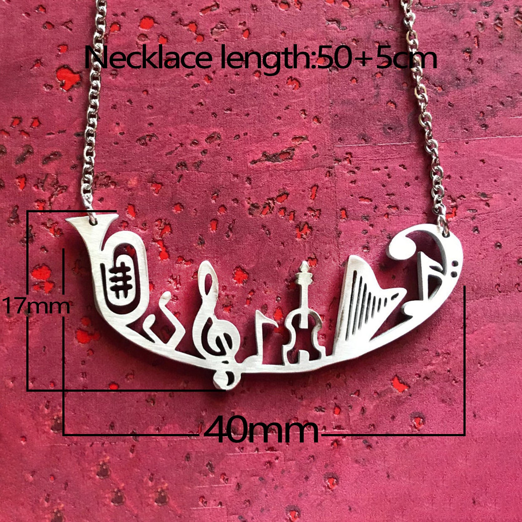 Silver Music Instrument Necklace