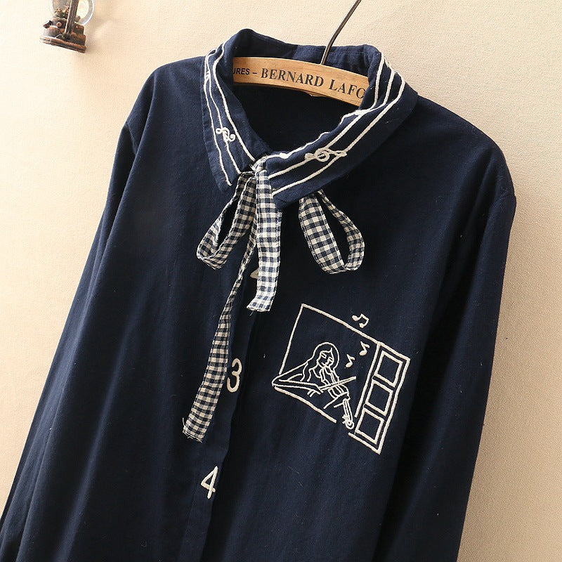 Music Notes Bow Lace-up Women's Shirt