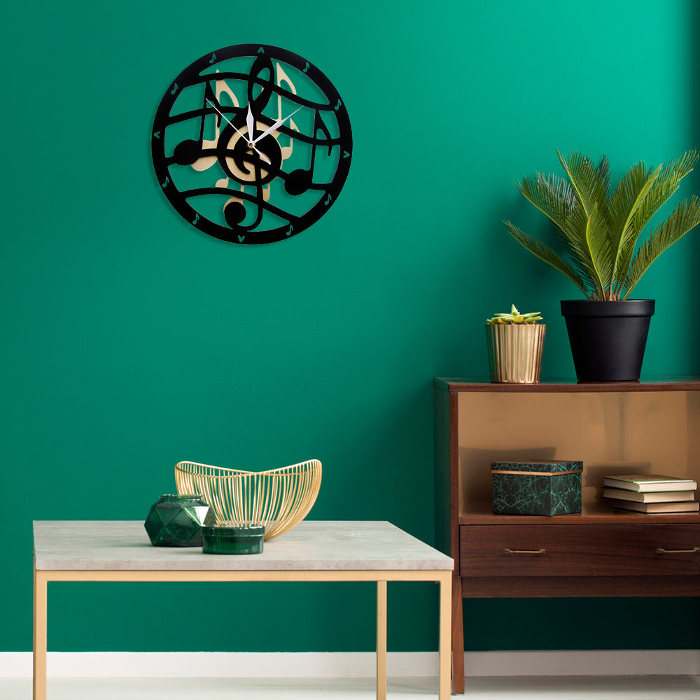 Black Music Notes Wall Clock