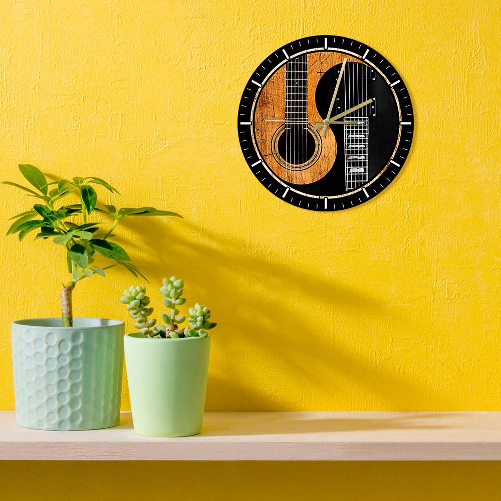 Yin And Yang Guitar Bass Wall Clock