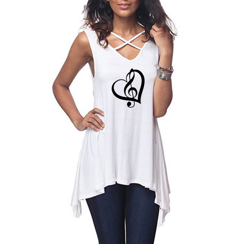 Treble Clef Heart Cross Sleeveless Top