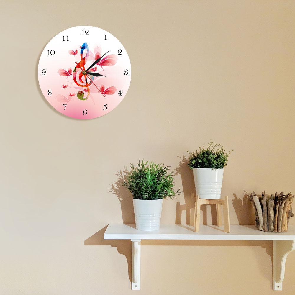 Music Notes Butterflies Floral Wall Clock