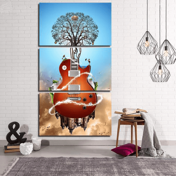 3 Pieces Fantasy Guitar Canvas Art