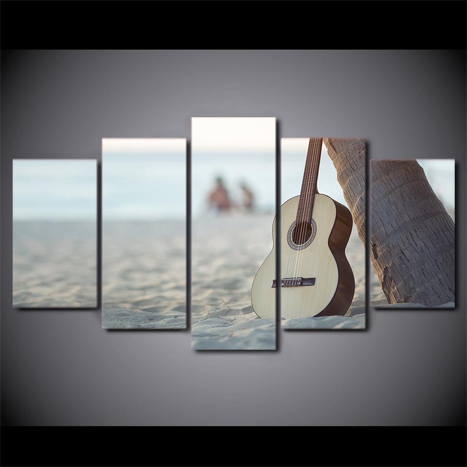 5 Pieces Beach Guitar Canvas Art - { shop_name }} - Review
