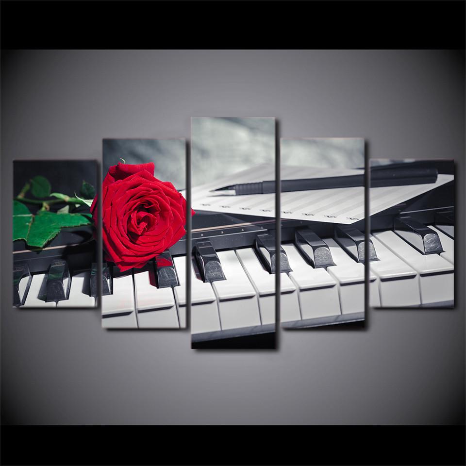 5 Pieces Red Rose Piano Canvas Art - { shop_name }} - Review