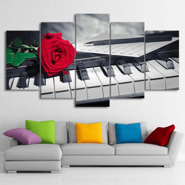 5 Pieces Red Rose Piano Canvas Art