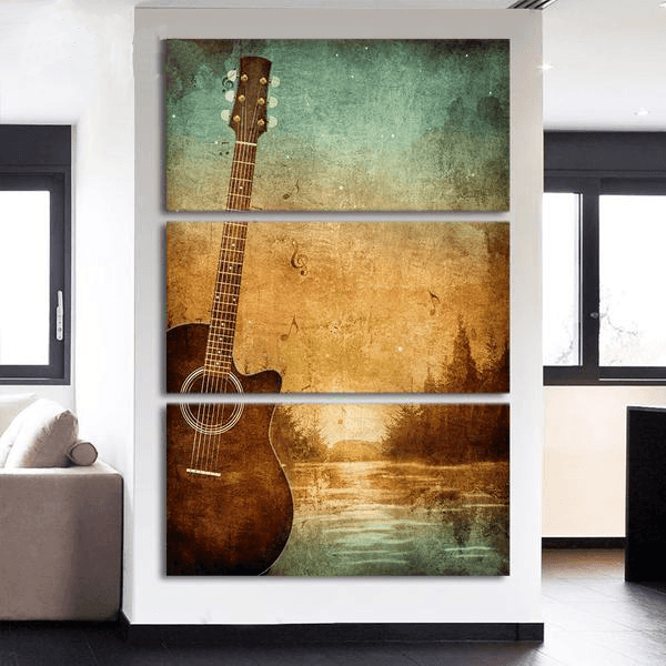 3 Pieces Sunset Guitar Canvas Art