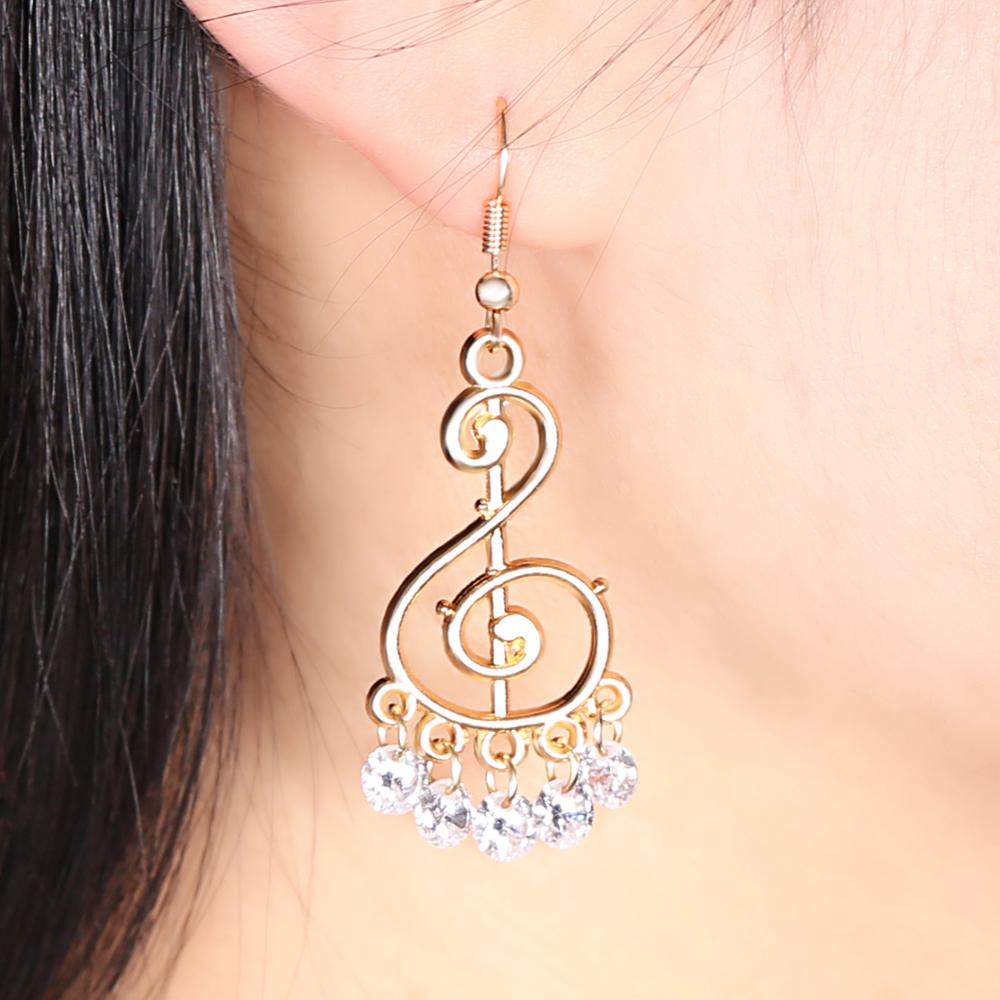 Music Notes Rhinestone Drop Earrings