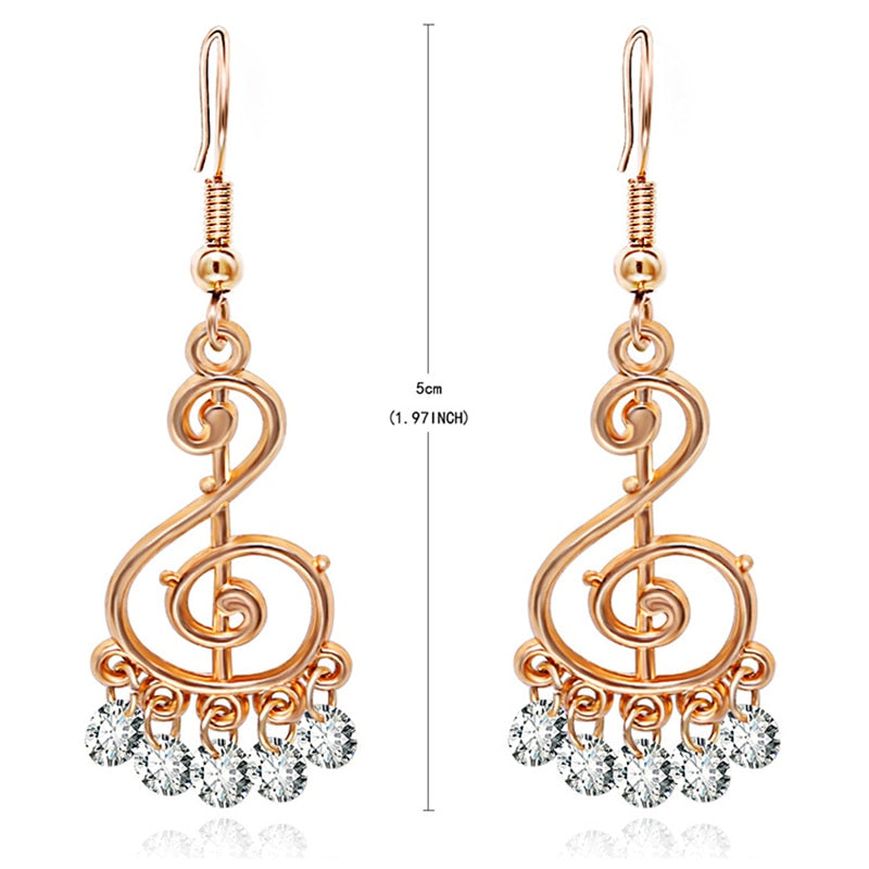 Music Notes Rhinestone Drop Earrings