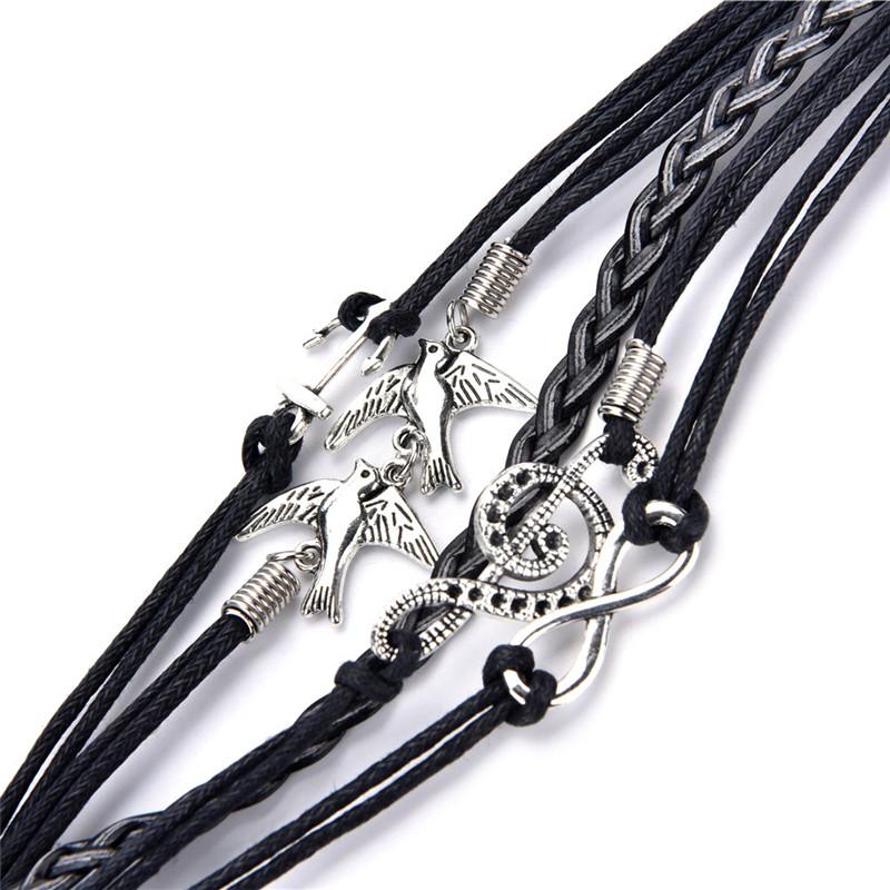 Music Note Anchor Two Birds Eight Charms Bracelet - Artistic Pod