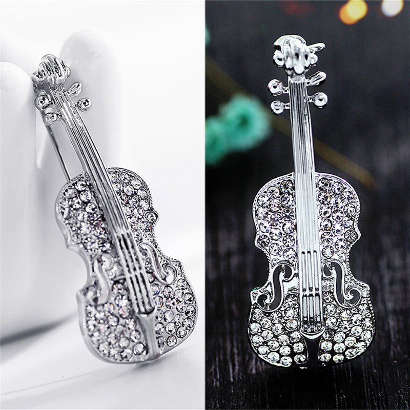 Rhinestone Violin Brooch