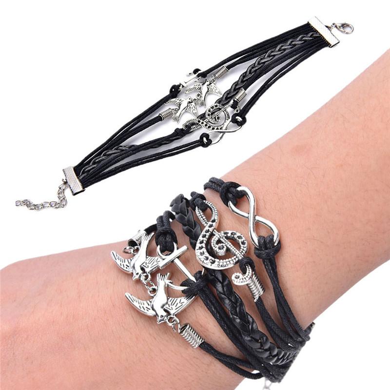 Music Note Anchor Two Birds Eight Charms Bracelet - Artistic Pod