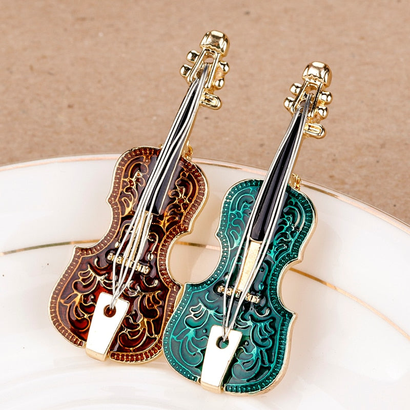 Musical Violin Enamel Brooch