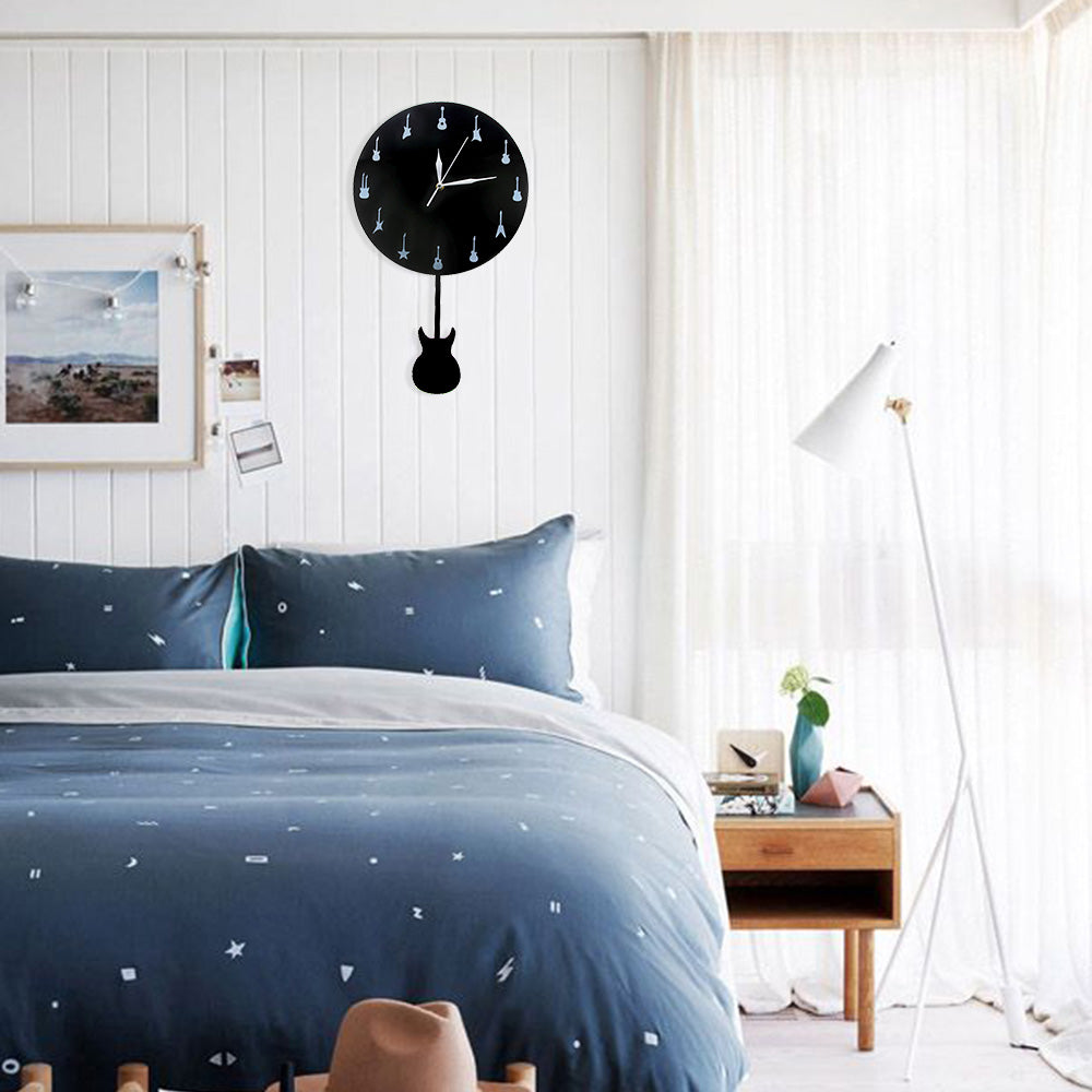 Guitar With Swinging Pendulum Wall Clock