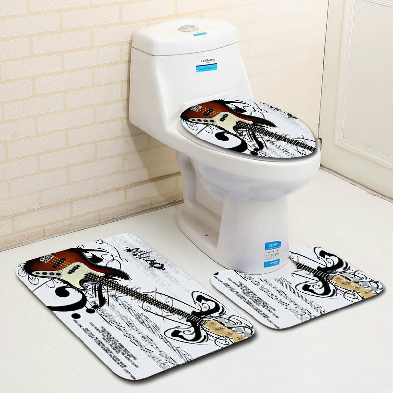 Guitar Pattern Bathroom Mat Set