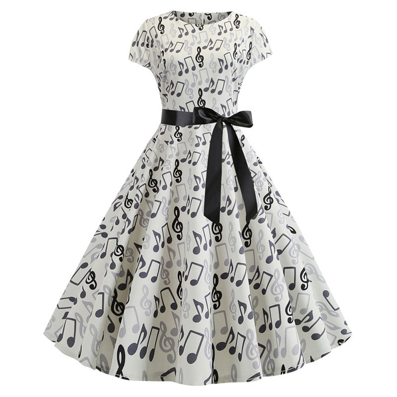 Music Notes Short Sleeve Bow Dress