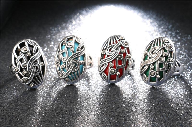 Music Silver Bohemia Oval Big Blue Stone Ring - Artistic Pod