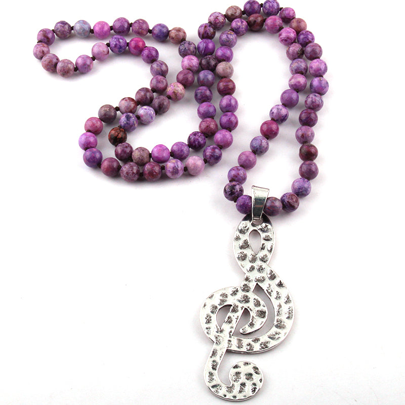 Stone Music Note Pendant Necklace