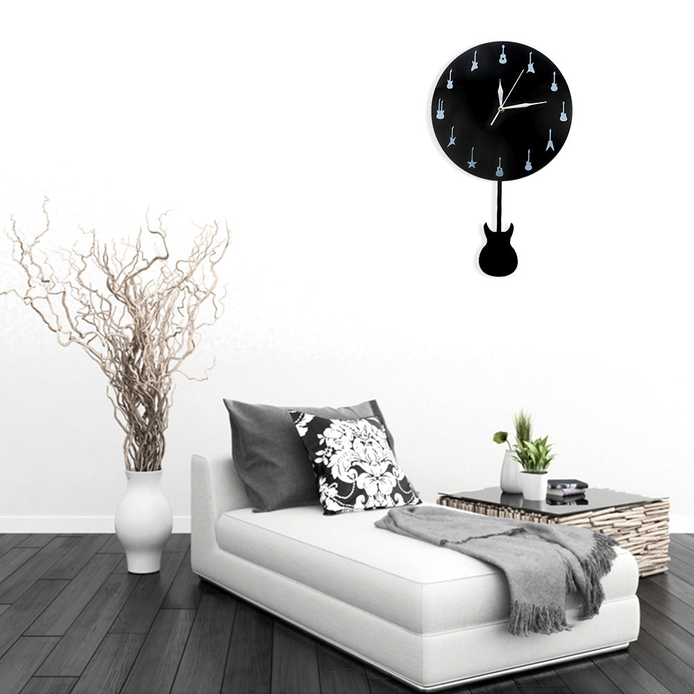 Guitar With Swinging Pendulum Wall Clock