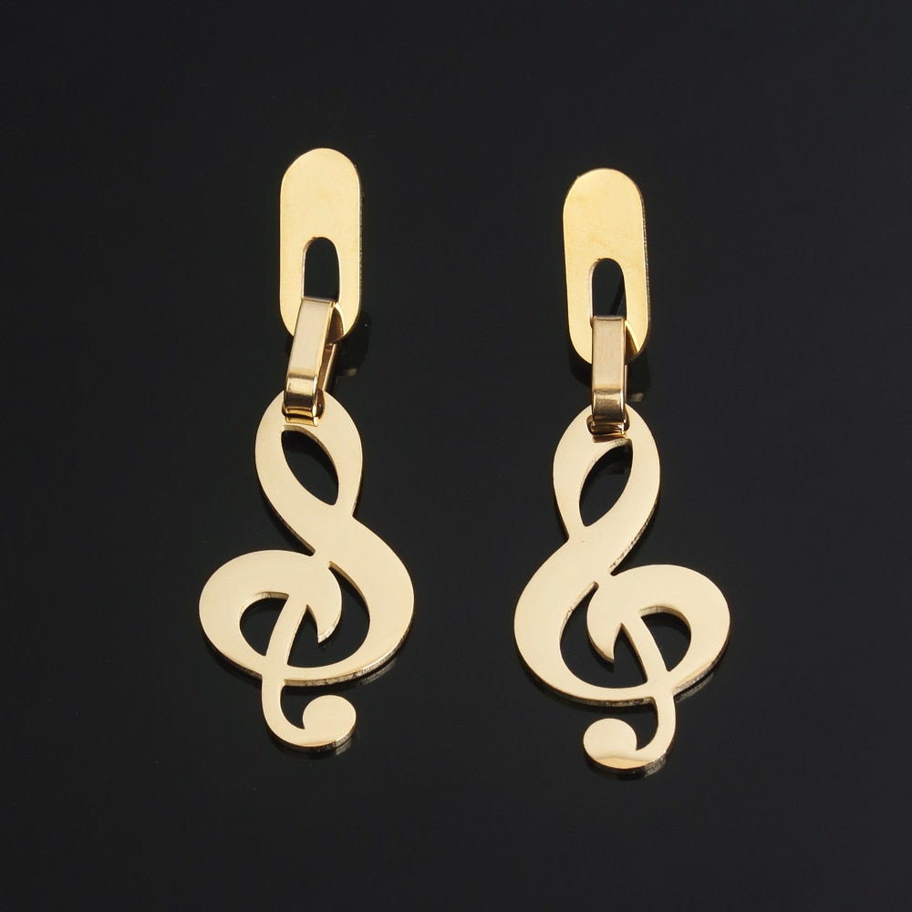 Gold Music Notes Drop Earrings