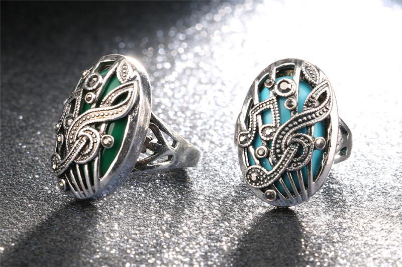 Music Silver Bohemia Oval Big Blue Stone Ring - Artistic Pod