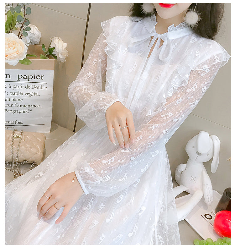 Elegant Long Sleeve Music Notes Dress