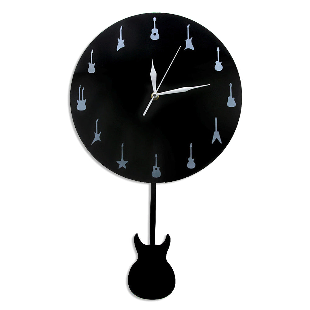 Guitar With Swinging Pendulum Wall Clock