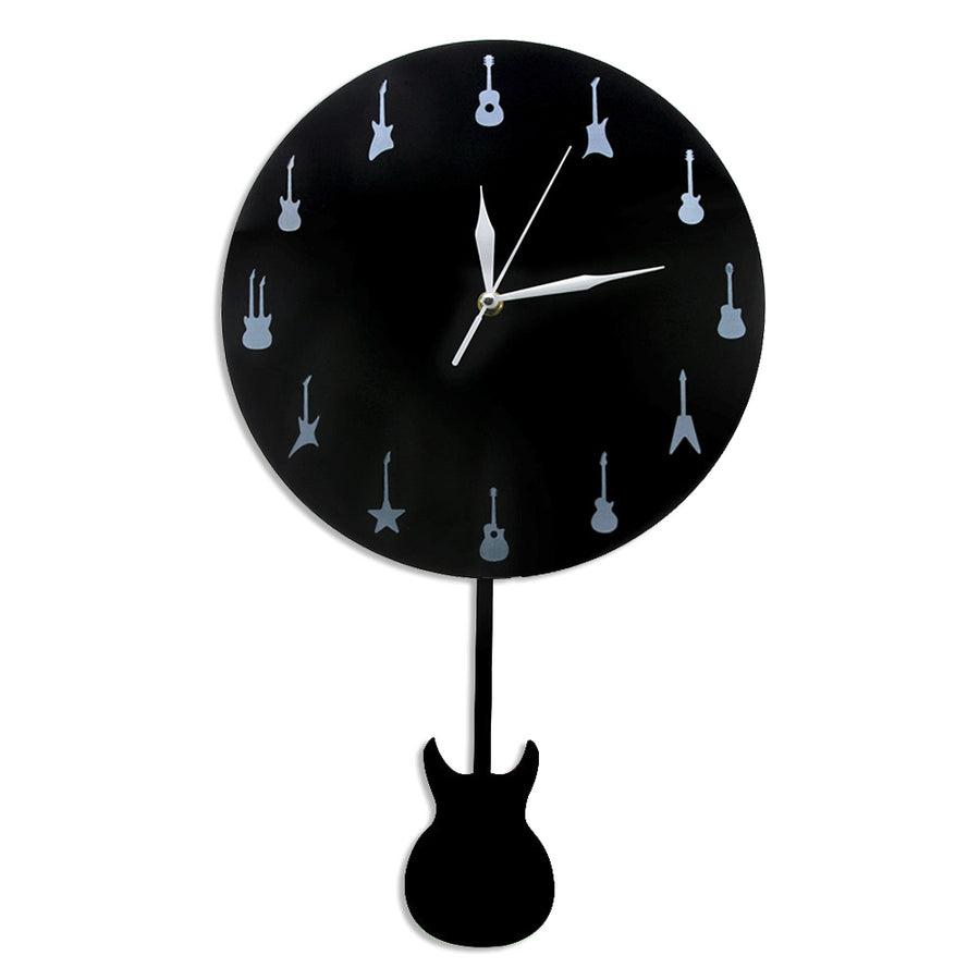 Guitar With Swinging Pendulum Wall Clock