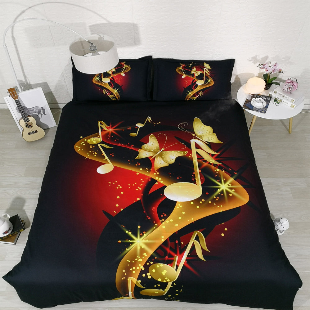 Golden Music Notes Butterfly Bedding Set