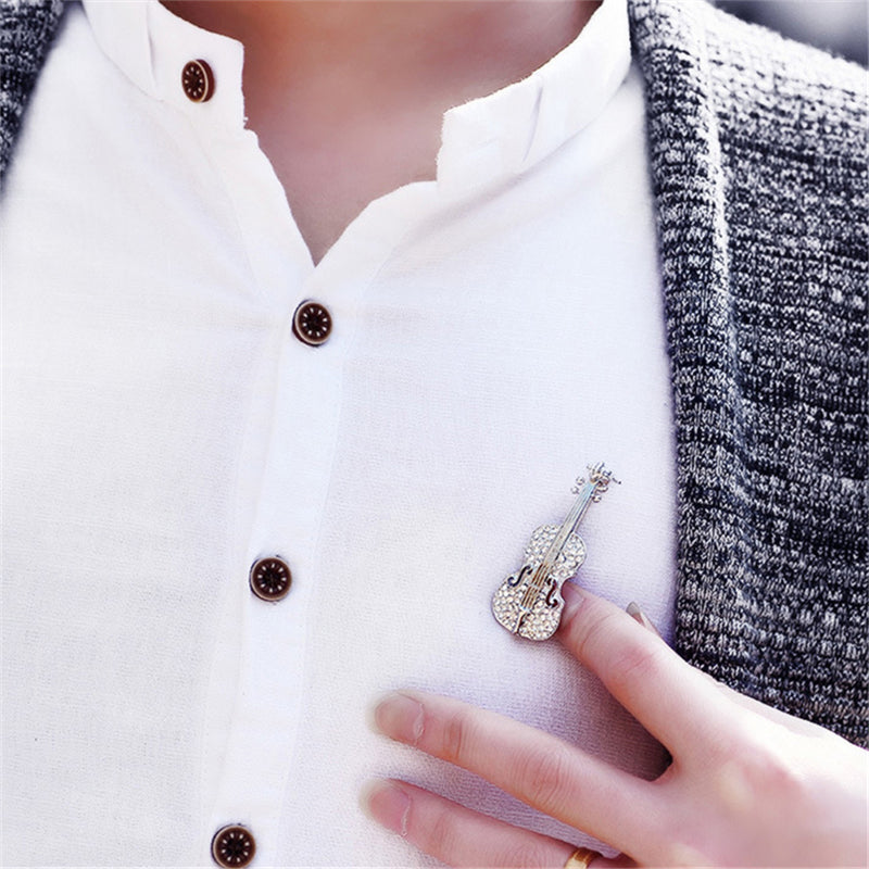 Rhinestone Violin Brooch