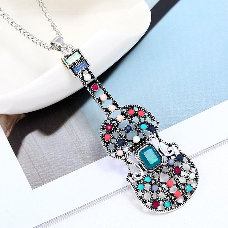 Resin Violin Pendant Necklace