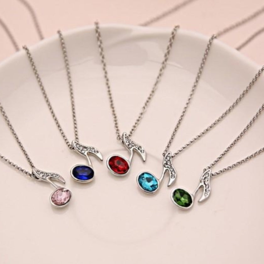 Free - Music Notes Crystal Silver Necklace