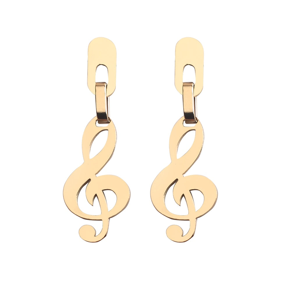 Gold Music Notes Drop Earrings