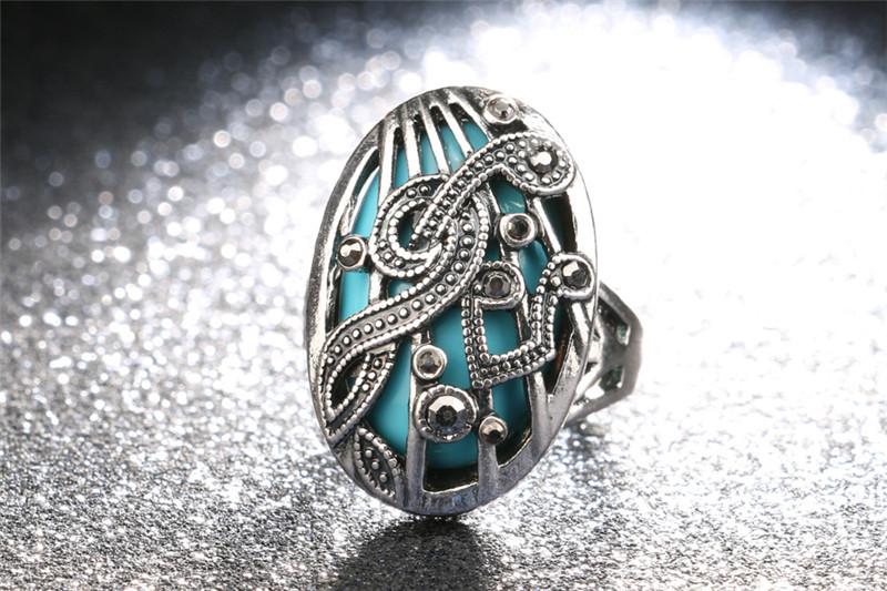 Music Silver Bohemia Oval Big Blue Stone Ring - Artistic Pod