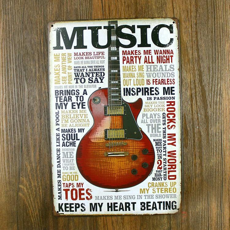 Guitar Music Tin Sign Metal Painting Home Decor - Artistic Pod
