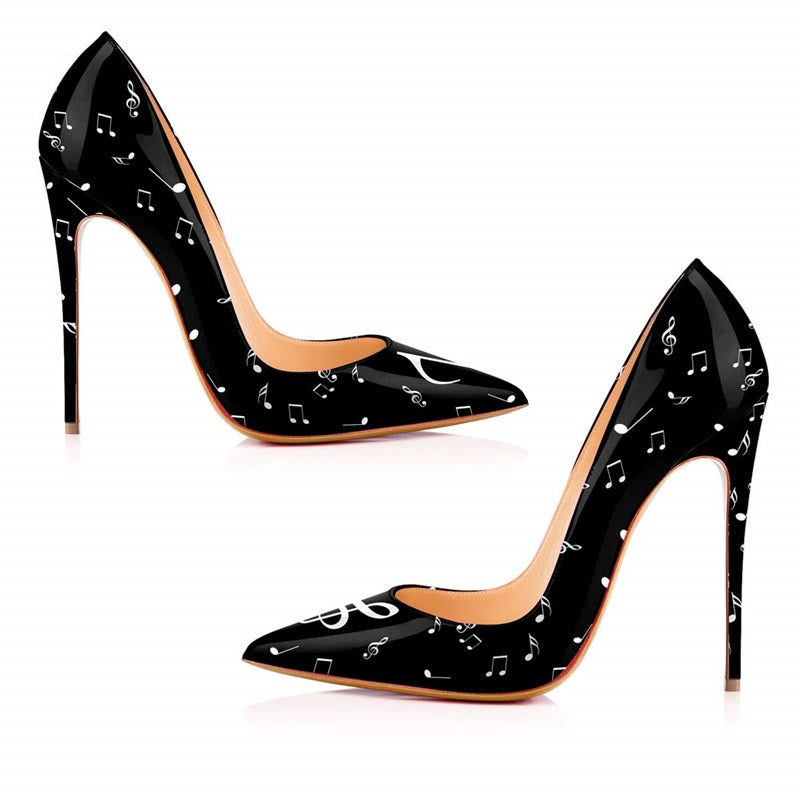 Elegant Music Notes Black/White High Heels