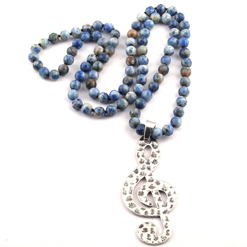 Stone Music Note Pendant Necklace