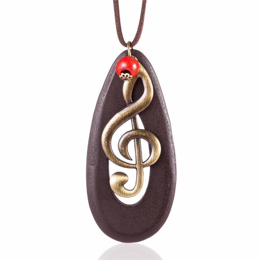 Vintage Wooden Musical Note Necklace