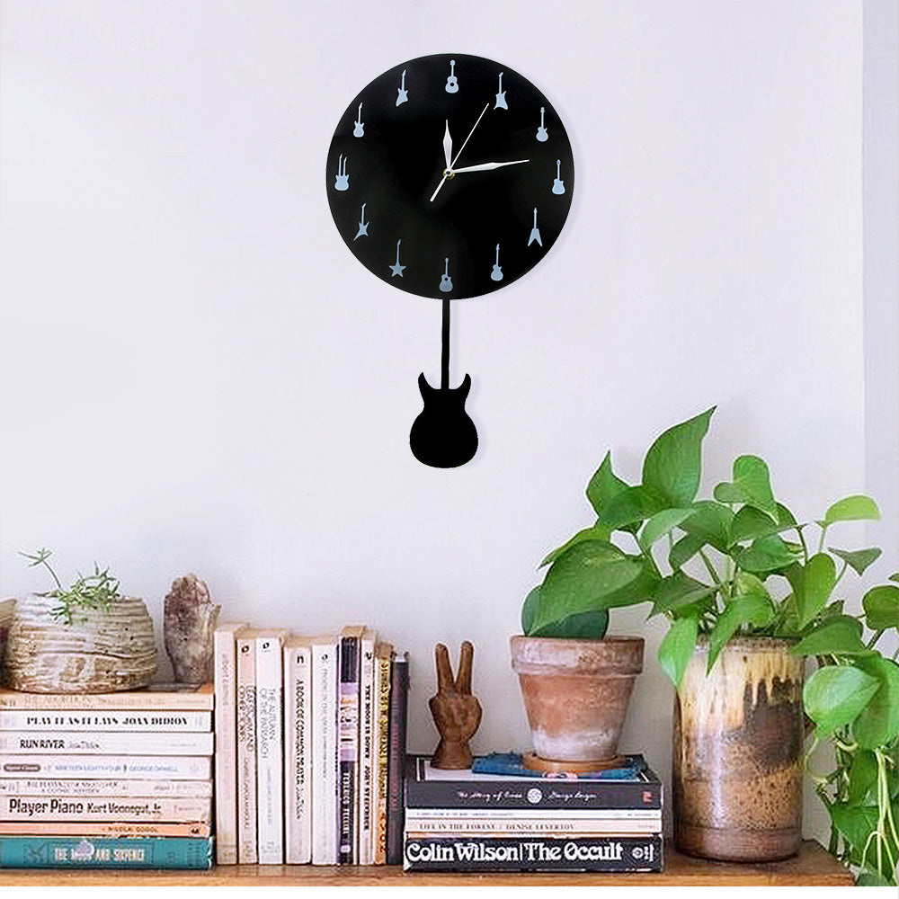 Guitar With Swinging Pendulum Wall Clock