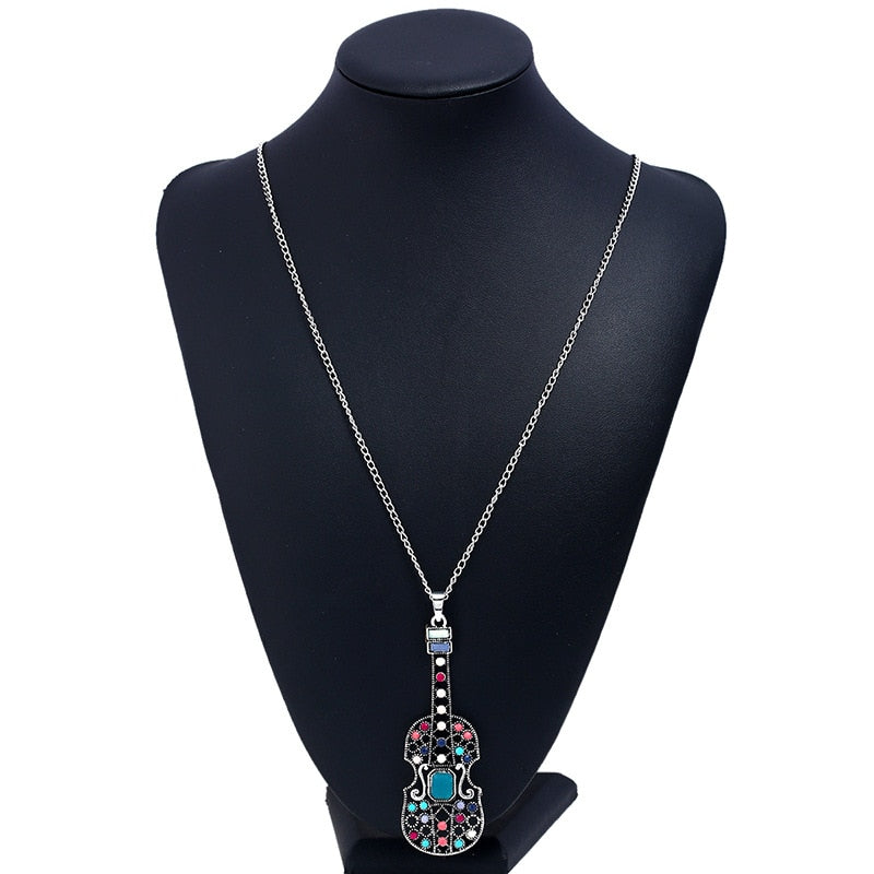 Resin Violin Pendant Necklace