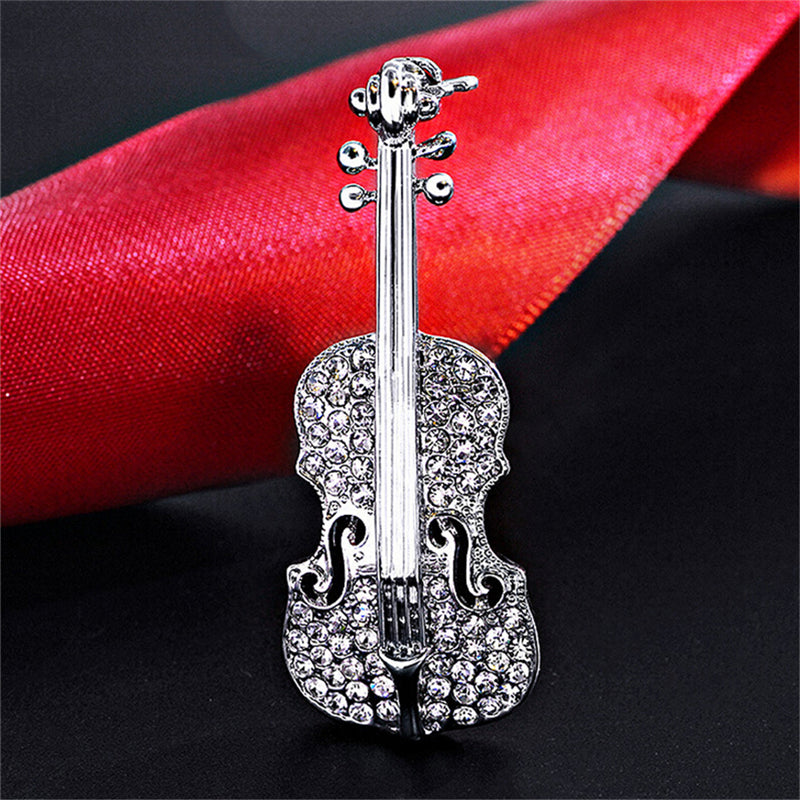 Rhinestone Violin Brooch
