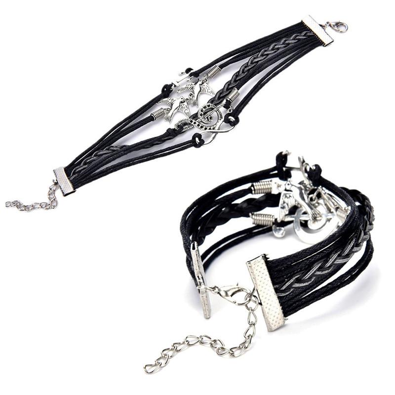 Music Note Anchor Two Birds Eight Charms Bracelet - Artistic Pod