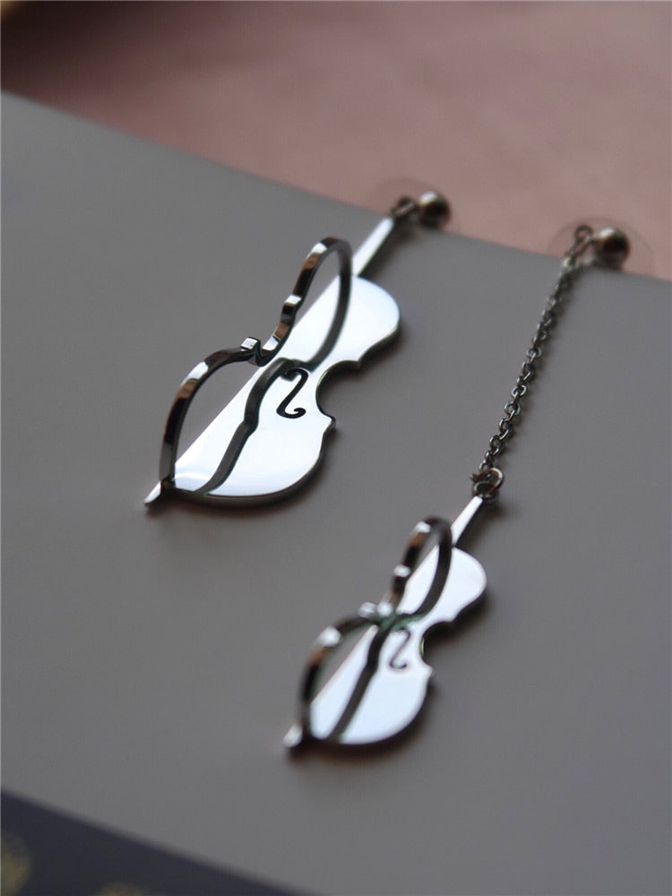 Asymmetric Cello Hollow Dangle Earrings