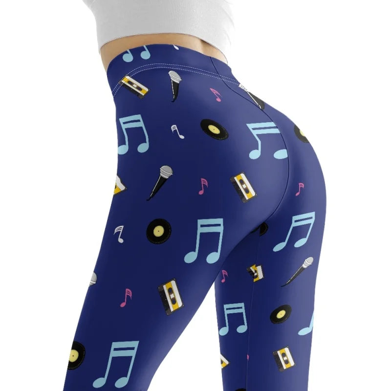 Colorful Elastic Music Print Leggings