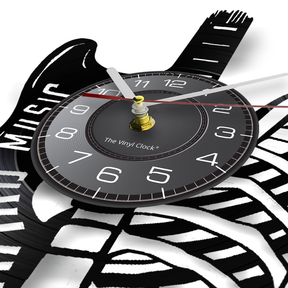 Electric Guitar Skeleton Vinyl Record Wall Clock