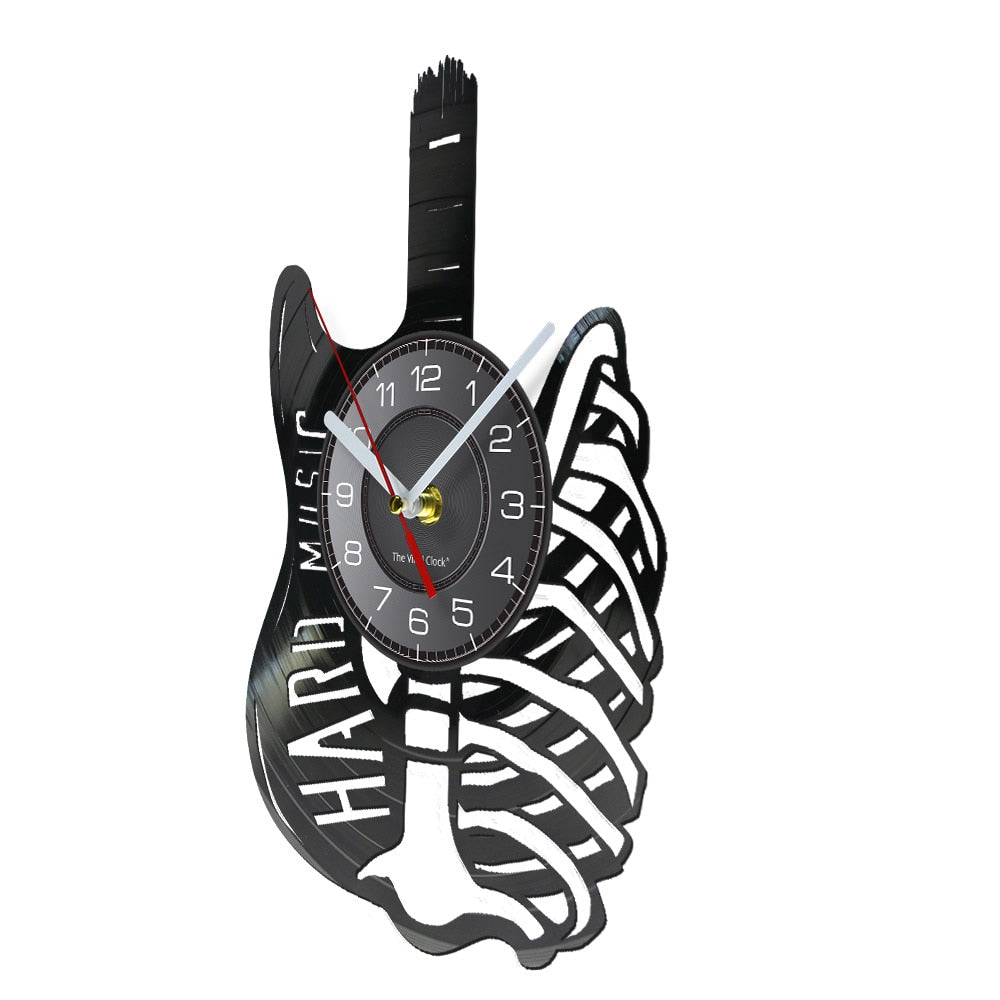 Electric Guitar Skeleton Vinyl Record Wall Clock