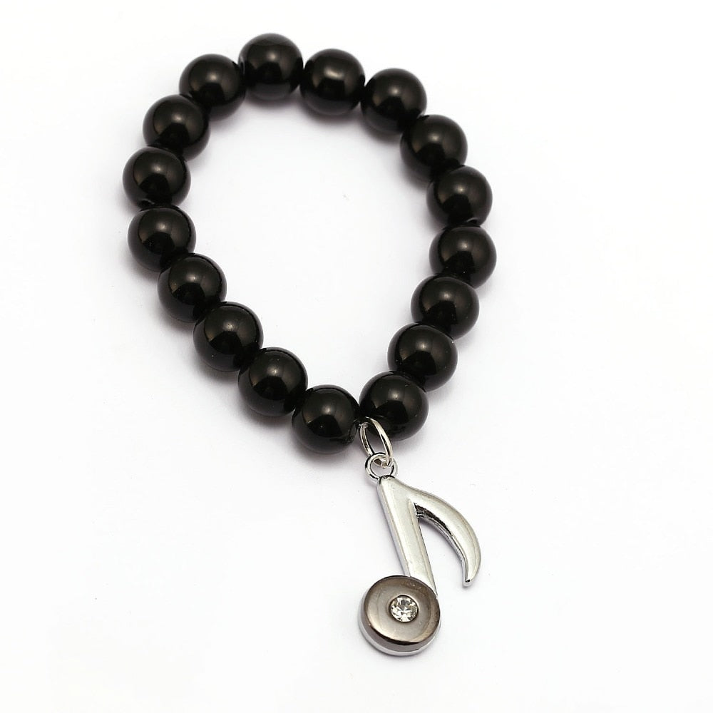 Musical Note Black Onyx Beads Bracelet